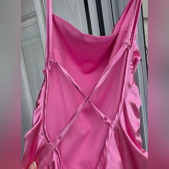 Pink Satin Dress Mini With String Back - Picture 3 of 4